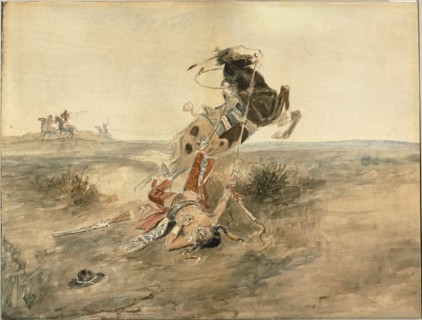 Fallen Indian Warrior, c.1886. Creator: Charles Marion Russell.