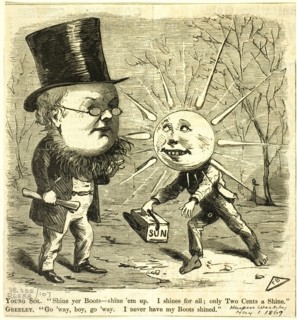 Young Sol and Greely, from Harper's Weekly, published May 1, 1869. Creator: Frank Beard.
