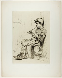 Boy Playing a Flute, c.1860. Creator: John George Brown.
