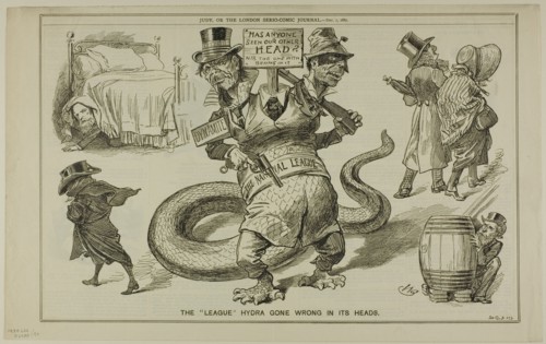 The 'League' Hydras Gone Wrong in Its Heads, from Judy, published December 7, 1887. Creator: WB.
