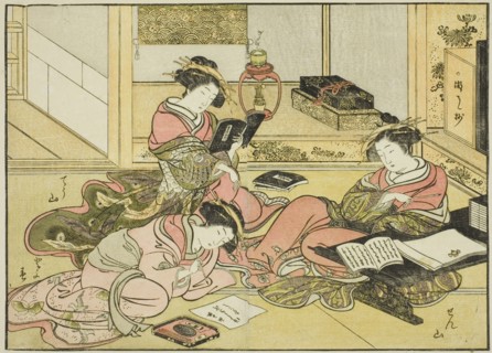 Courtesans of the Chojiya, from the book "Mirror of Beautiful Women of the Pleasure..., 1776. Creator: Shunsho.