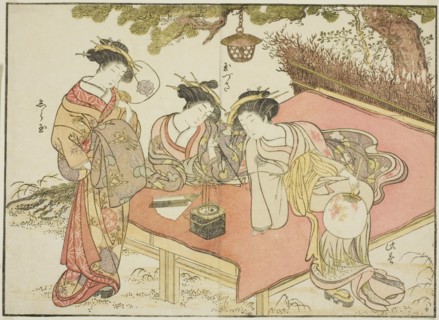 Courtesans of the Yadaya, from the book "Mirror of Beautiful Women of the Pleasure Quarters..., 1776 Creator: Shunsho.