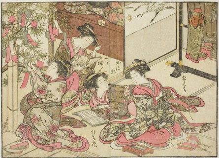 Courtesans of Shin Kanaya, from the book "Mirror of Beautiful Women of the Pleasure..., 1776. Creator: Shunsho.