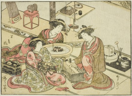 Courtesans of the Yamashiroya, from the book "Mirror of Beautiful Women of the Pleasure..., 1776. Creator: Shunsho.
