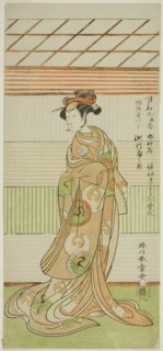 The Actor Segawa Kikunojo II as the Courtesan Maizuru in the Play Furisode Kisaragi Soga..., c.1772. Creator: Shunsho.
