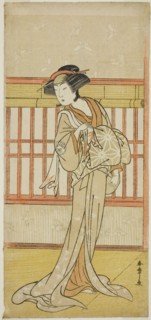 The Actor Osagawa Tsuneyo II as the Courtesan Miyagino (?) in the Play Go Taiheiki..., c. 1780. Creator: Shunsho.