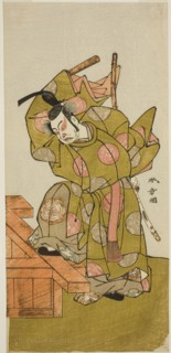 The Actor Ichimura Uzaemon IX as Otomo no Kuronushi in the Play Sugata no Hana Yuki..., c. 1776. Creator: Shunsho.