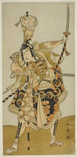 The Actor Ichikawa Raizo II as Murakami Hikoshiro Yoshiteru in the Play Oyoroi Ebido..., c. 1772. Creator: Shunsho.