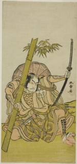 The Actor Otani Hiroji III as the Guard Kuriu Zaemon Yorikata in the Play Azuma no Mori..., c. 1779. Creator: Shunsho.