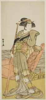 The Actor Onoe Matsusuke I as Akoya in the Play Edo Meisho Midori Soga, Performed..., Japan, c.1779. Creator: Shunsho.