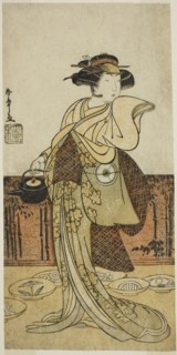 The Actor Iwai Hanshiro IV as Tsukisayo in the Play Gohiiki Nenne Soga, Performed..., c. 1779. Creator: Shunsho.