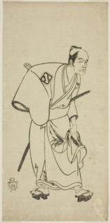 The Actor Arashi Otohachi I as Hotei Ichiemon in the Play Ayatsuri Kabuki Ogi, Performed..., c.1768. Creator: Shunsho.
