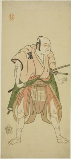 The Actor Bando Sampachi I as Yawata no Saburo (?) in the Play Shuen Soga Omugaeshi..., c. 1768. Creator: Shunsho.