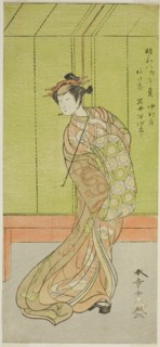 The Actor Iwai Hanshiro IV as Agemaki in the Play Sakai-cho Soga Nendaiki, Performed..., c. 1771. Creator: Shunsho.