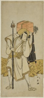 The Actor Ichikawa Danjuro V as Moriya no Daijin Disguised as Rokuju-rokubu in the Play..., c. 1773. Creator: Shunsho.