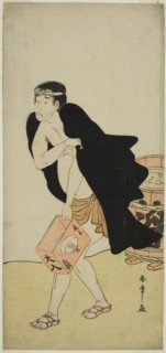 The Actor Onoe Matsusuke I as the Palanquin Bearer Gohei in the Play Kitekaeru Nishiki..., c. 1780. Creator: Shunsho.