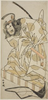 The Actor Nakajima Mihoemon II as Bomon no Saisho Kiyotada in the Play Oyafune Taiheiki..., c. 1775. Creator: Shunsho.