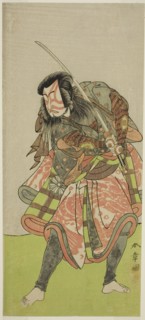 The Actor Nakamura Tomijuro I as Akushichibyoe Kagekiyo in the Play Kite Hajime Hatsugai..., c.1774. Creator: Shunsho.