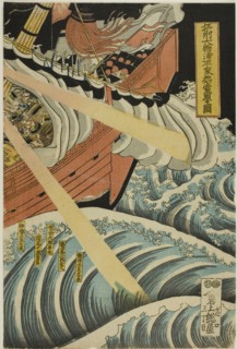 The Ghosts of the Heike Appear in Daimotsu Bay in Settsu Province (Sesshu Daimotsu..., 1847/52. Creator: Katsushika Hokui.