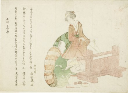 A turner and his assistant, from the series "Thirty-six Poets as Craftsmen...", Japan, 1802. Creator: Hokusai.