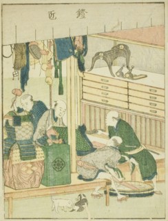 Armorer (Yoroi takumi), from the illustrated book "Picture Book of the Amusements of the..., c.1802. Creator: Hokusai.