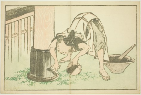 Craftsman working on Temple, from The Picture Book of Realistic Paintings of Hokusai...c. 1814. Creator: Hokusai.