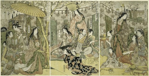 Picture of Hideyoshi and his Five Wives Viewing Cherry Blossoms at Higashiyama..., Japan, c.1803/04. Creator: Kitagawa Utamaro.