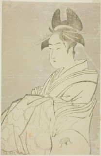 Miyahito of the Ogiya, Whose Assistants Are Tsubaki and Shirabe (Ogiya uchi..., Japan, 1793/94. Creator: Kitagawa Utamaro.