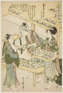 No. 6 (roku), from the series "Women Engaged in the Sericulture Industry (Joshoku..., c1798/1800. Creator: Kitagawa Utamaro.