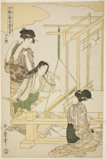 No. 12 (juni), from the series "Women Engaged in the Sericulture Industry (Joshoku..., c. 1798/1800. Creator: Kitagawa Utamaro.