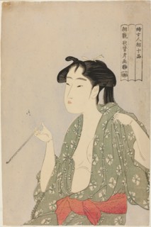 Woman Exhaling Smoke from a Pipe, from the series "Ten Classes of Women’s..., Japan, c. 1792/93. Creator: Kitagawa Utamaro.