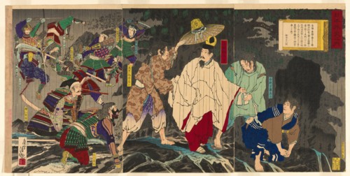 Escape of Emperor Godaigo, from the series "The Unofficial History of Japan (Nihon..., Japan, 1885. Creator: Kobayashi Kiyochika.