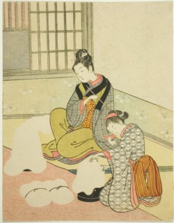 Evening Snow on a Floss Shaper (Nurioke no bosetsu), from the series "Eight Views of the...c. 1766. Creator: Suzuki Harunobu.