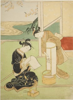 Evening Glow of a Lamp (Andon no sekisho), from the series "Eight Views of the Parlor..., c. 1766. Creator: Suzuki Harunobu.