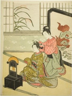 Autumn Moon in the Mirror (Kyodai no shugetsu), from the series "Eight Views of the...", c. 1766. Creator: Suzuki Harunobu.