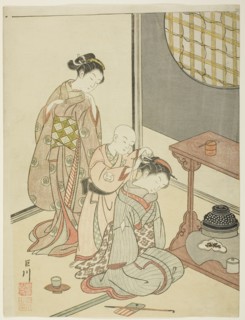 Night Rain of the Tea Stand (Daisu no yau), from the series "Eight Views of the...", c. 1766. Creator: Suzuki Harunobu.