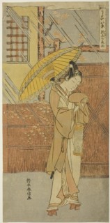 Night Rain of Genjo (Genjo no yau), from the series "Parodies of Eight Scenes from Noh..., c. 1767. Creator: Suzuki Harunobu.