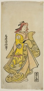 The Actor Sanjo Kantaro II as Oshichi in the play "Nanakusa Fukki Soga," performed at the..., 1718. Creator: Torii Kiyomasu.