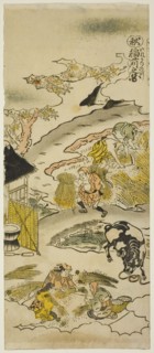 Autumn: Harvesting Rice (Aki: inekari no zu), No. 3 from the series "The Four Seasons..., c. 1730s. Creator: Torii Kiyomasu.
