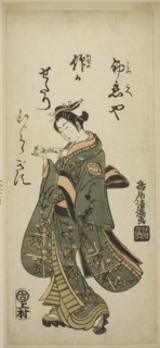 The Actor Nakamura Matsue as Oshichi in the play "Fujibumi Sakae Soga," performed at the..., 1763. Creator: Torii Kiyomitsu.
