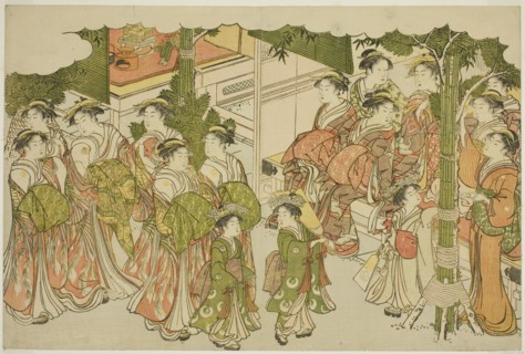 The First Garments of the New Year (Kiso hajime), from the illustrated book "Colors..., c. 1787. Creator: Torii Kiyonaga.