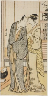 The Actor Ichikawa Yaozo III with a geisha, from an untitled series of prints showing...c1783/84. Creator: Torii Kiyonaga.