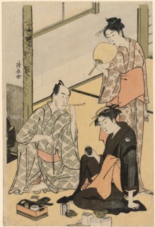 The Actor Matsumoto Koshiro IV with his family, from an untitled series of four prints..., c1783/84. Creator: Torii Kiyonaga.