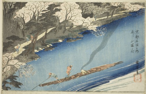 Cherry Blossoms in Full Bloom at Arashiyama (Arashiyama manka), from the series..., c. 1834. Creator: Ando Hiroshige.