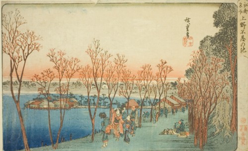 Shinobazu Pond at Ueno (Ueno Shinobazu no ike), from the series "Famous Places in..., c.1832/34. Creator: Ando Hiroshige.