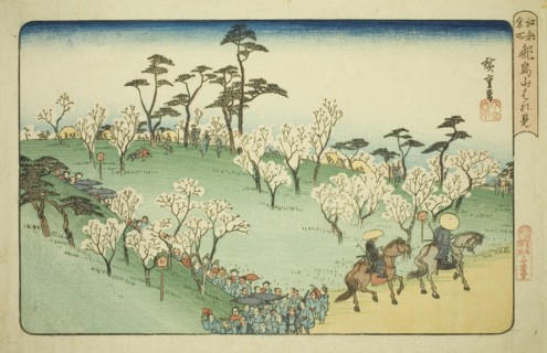 Viewing Cherry Blossoms at Asuka Hill (Asukayama hanami), from the series "Famous..., c. 1832/34. Creator: Ando Hiroshige.