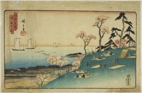 Cherry Blossoms at Goten Hill (Gotenyama no hana), from the series "Famous Places..., c1835/38. Creator: Ando Hiroshige.