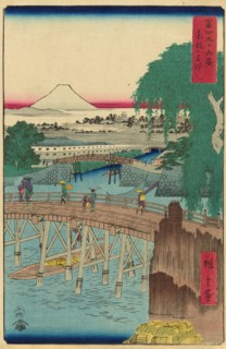 Ichikoku Bridge in the Eastern Capital (Toto Ichikokubashi), from the series "Thirty-six..., 1858. Creator: Ando Hiroshige.
