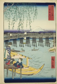 Ryogoku Bridge in the Eastern Capital (Toto Ryogoku), from the series "Thirty-six Views..., 1858. Creator: Ando Hiroshige.