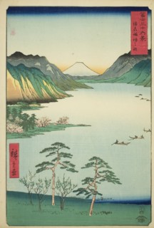 Lake Suwa in Shinano Province (Shinshu Suwa no mizuumi), from the series "Thirty-six..., 1858. Creator: Ando Hiroshige.